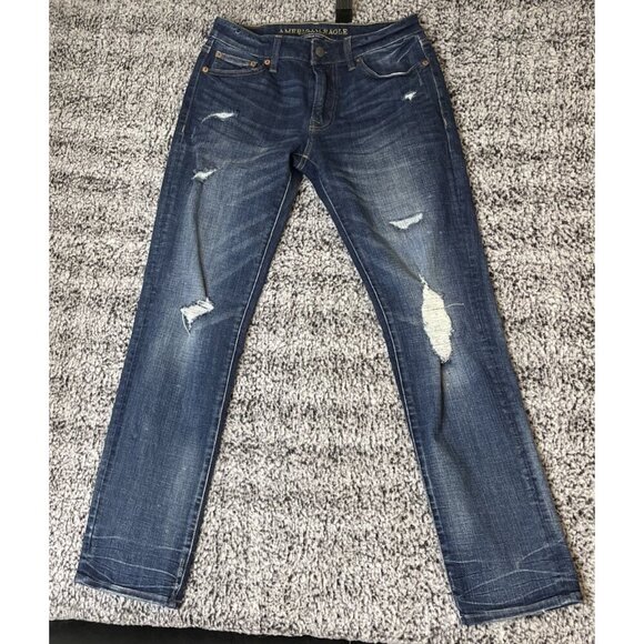 American‎ Eagle Slim Straight Jeans 30 X 32 Blue Denim Extreme Flex Distressed - Picture 1 of 8